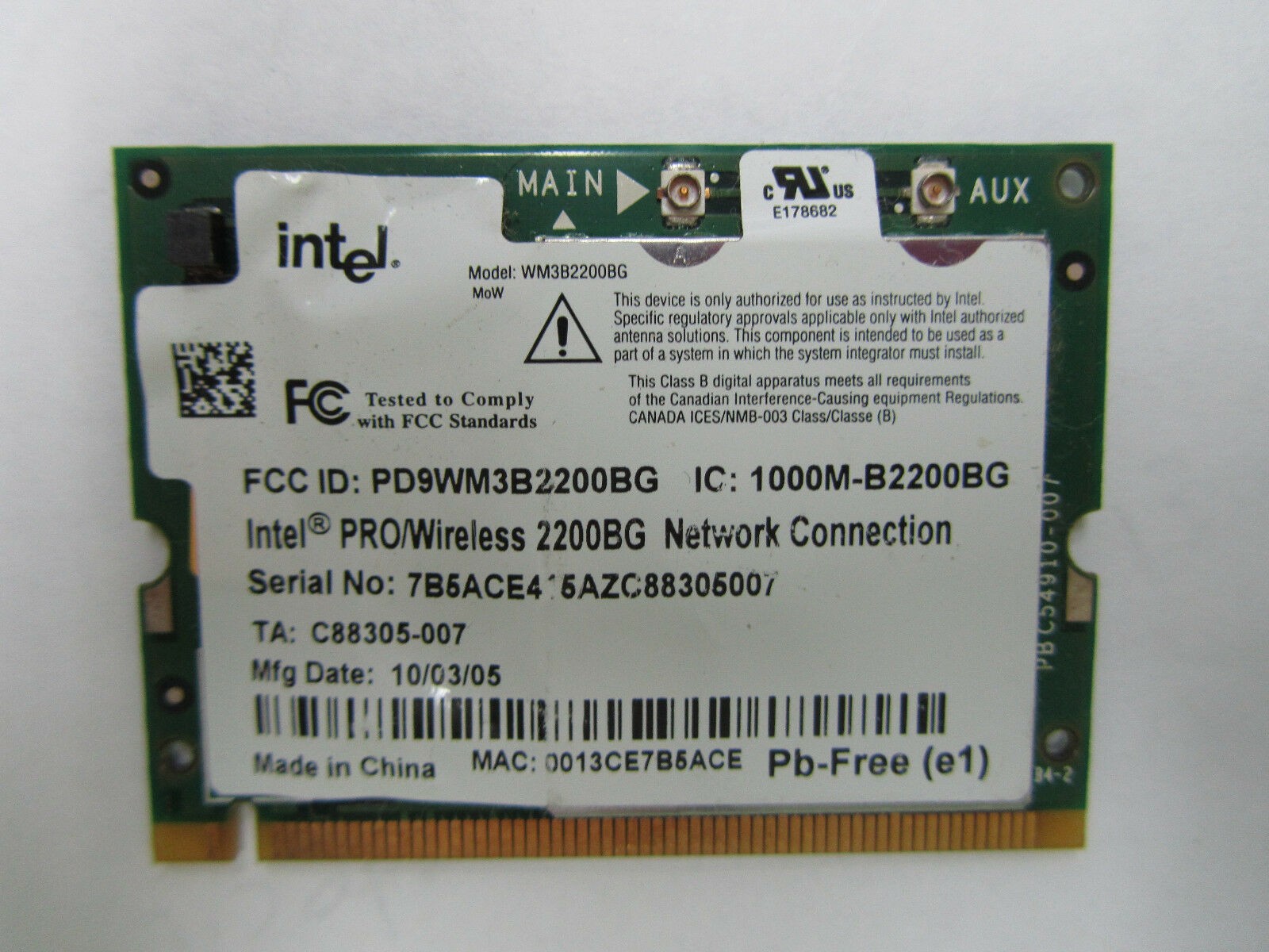 Intel PRO/Wireless 2200BG wireless network module WLAN