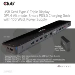 Club 3D USB-C Triple Display Docking Station – 100W Power Delivery – CSV-1565