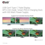 Club 3D USB-C Triple Display Docking Station – 100W Power Delivery – CSV-1565