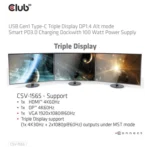 Club 3D USB-C Triple Display Docking Station – 100W Power Delivery – CSV-1565
